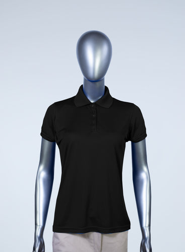 WoMens black polyester polo 