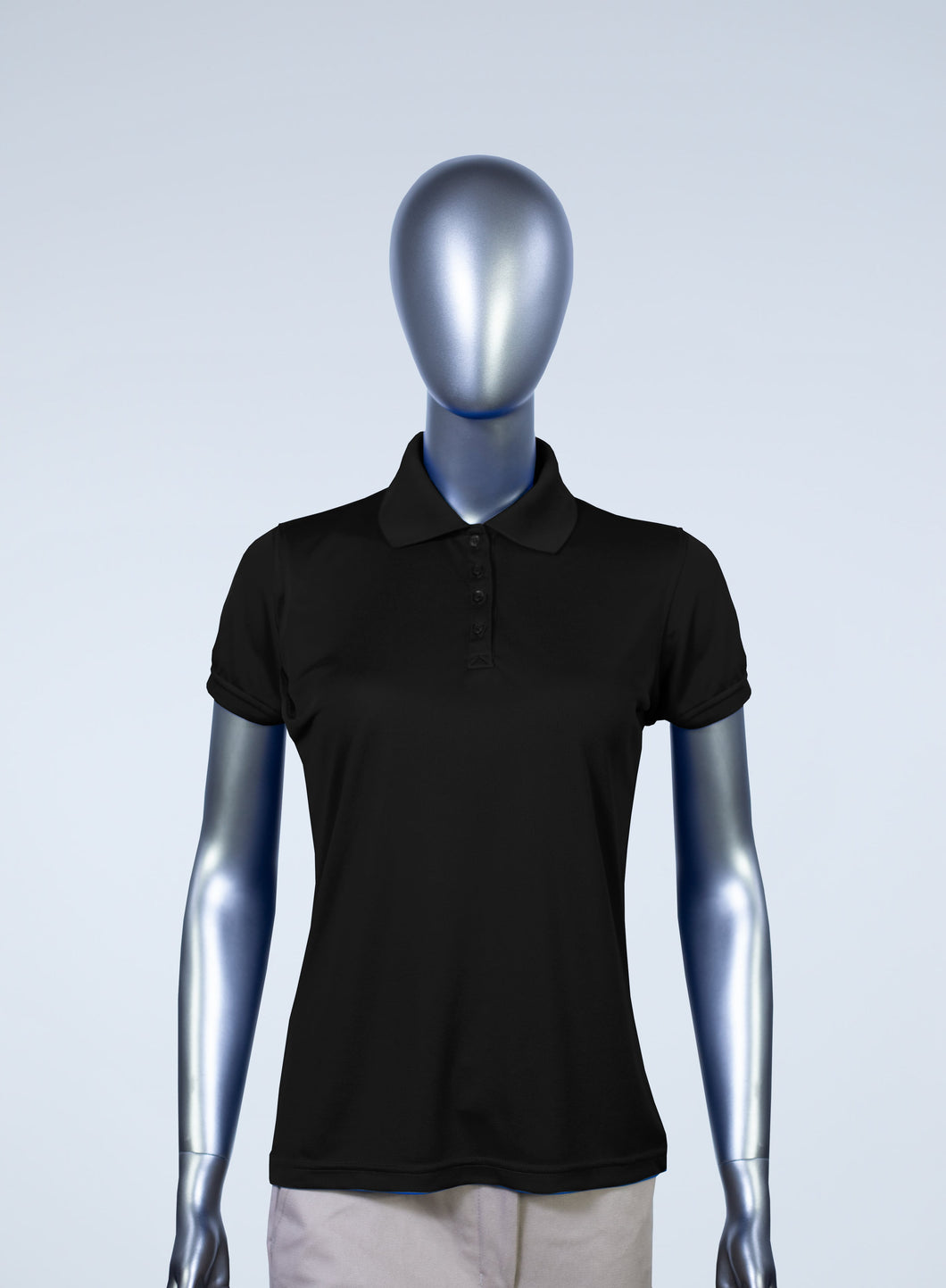 WoMens black polyester polo 