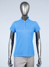 Load image into Gallery viewer, WoMens light blue pique polo

